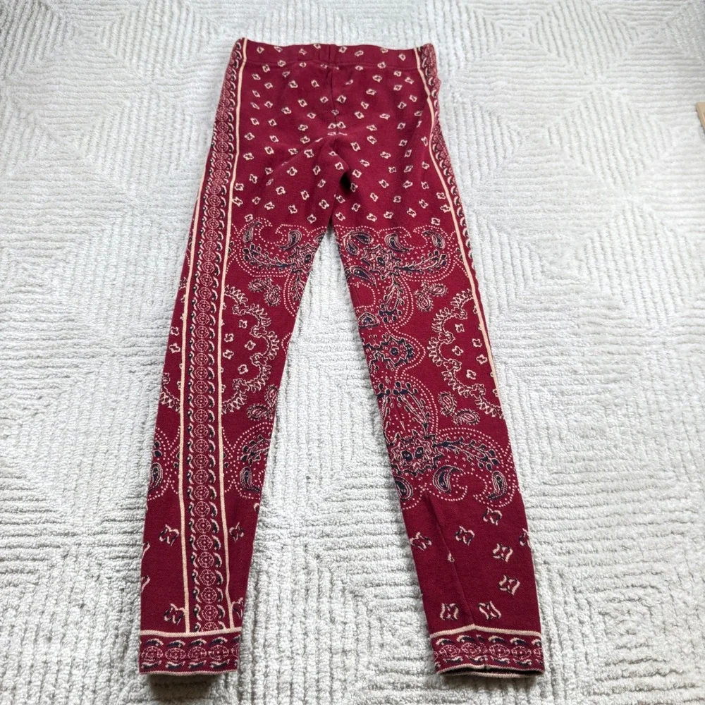 Free People Paisley Bandana Knit Leggings Womens S Burgundy Boho Western Gypsy